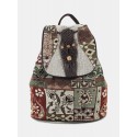 Casual Cotton Linen Embroidered Ethnic Pattern Print Multi-Carry Handbag Backpack