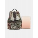 Casual Cotton Linen Embroidered Ethnic Pattern Print Multi-Carry Handbag Backpack