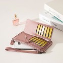 Women Faux Leather Solid Multi-function Long Wallet 12 Card Slots Phone Clutch Bags