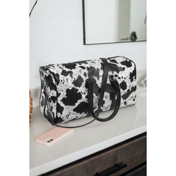 Cow Print PU Leather Duffle Bag 44*20*26cm