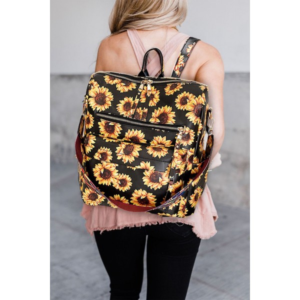 Black Sunflower PU Backpack