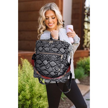Black Zipped Snakeskin Pattern PU Backpack