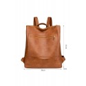 Brown Zip Closure Large Capacity PU Leather Backpack