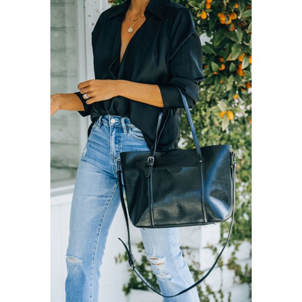 Black Dual Handle Shoulder Faux Leather Messenger Bag
