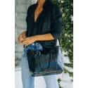 Black Dual Handle Shoulder Faux Leather Messenger Bag