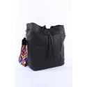 Black Geometric PU Crossbody Bucket Bag